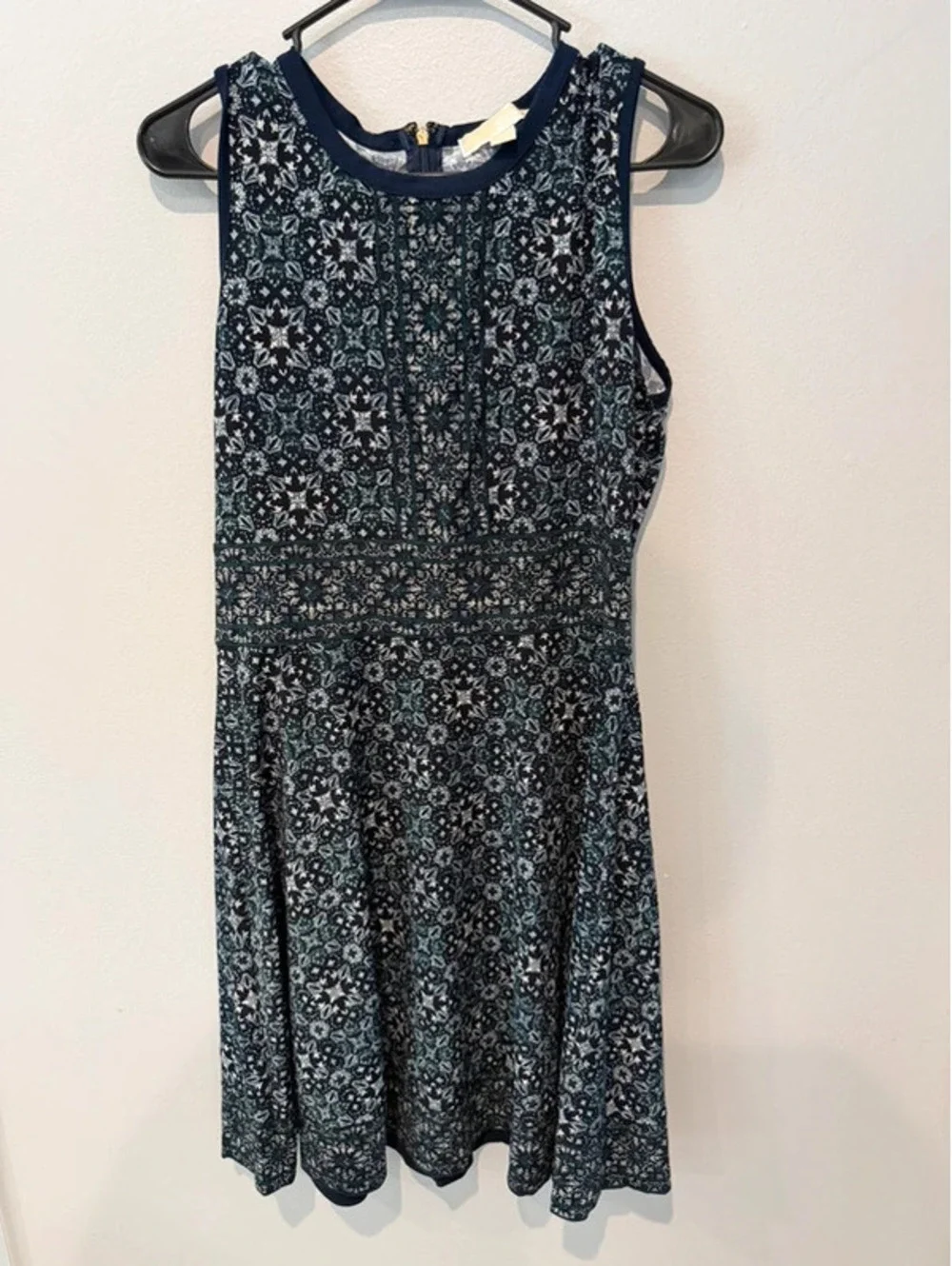 Michael Kors Navy Blue Floral Fit & Flare Dress Size L